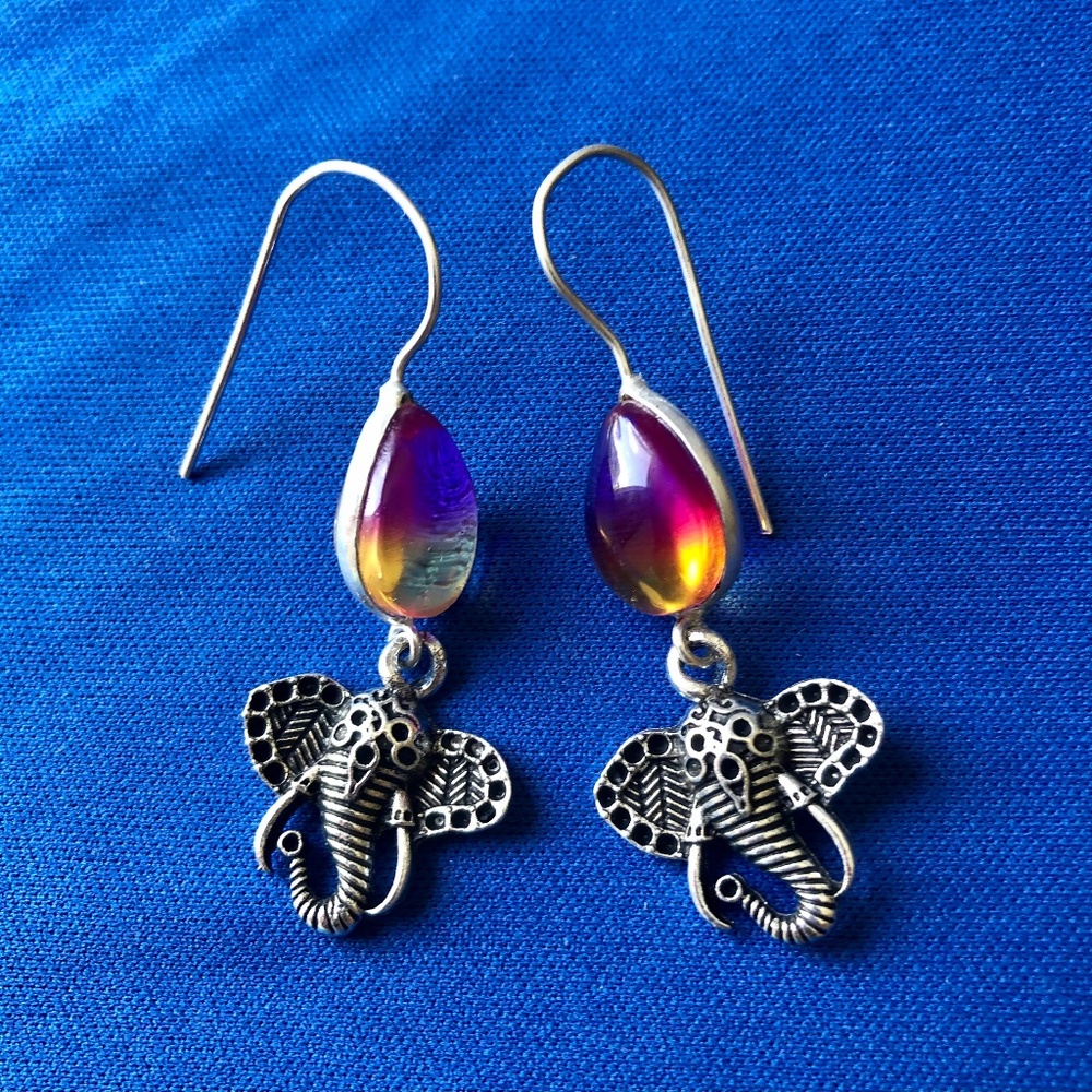 ❤️ Elephant Earring Bi Color Tourmaline Gemstone❤️